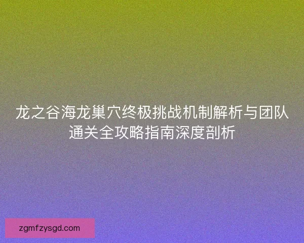 龙之谷海龙巢穴终极挑战机制解析与团队通关全攻略指南深度剖析